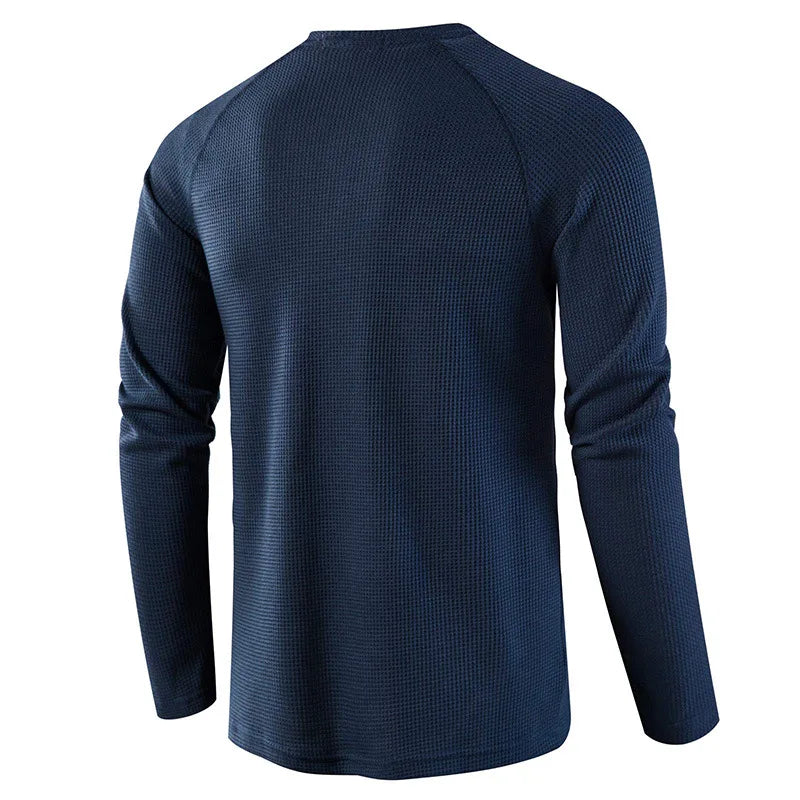 Herre T-skjorte i Vaffelstruktur – Slim Fit Langermet Henley i Bomull (Vår 2025)