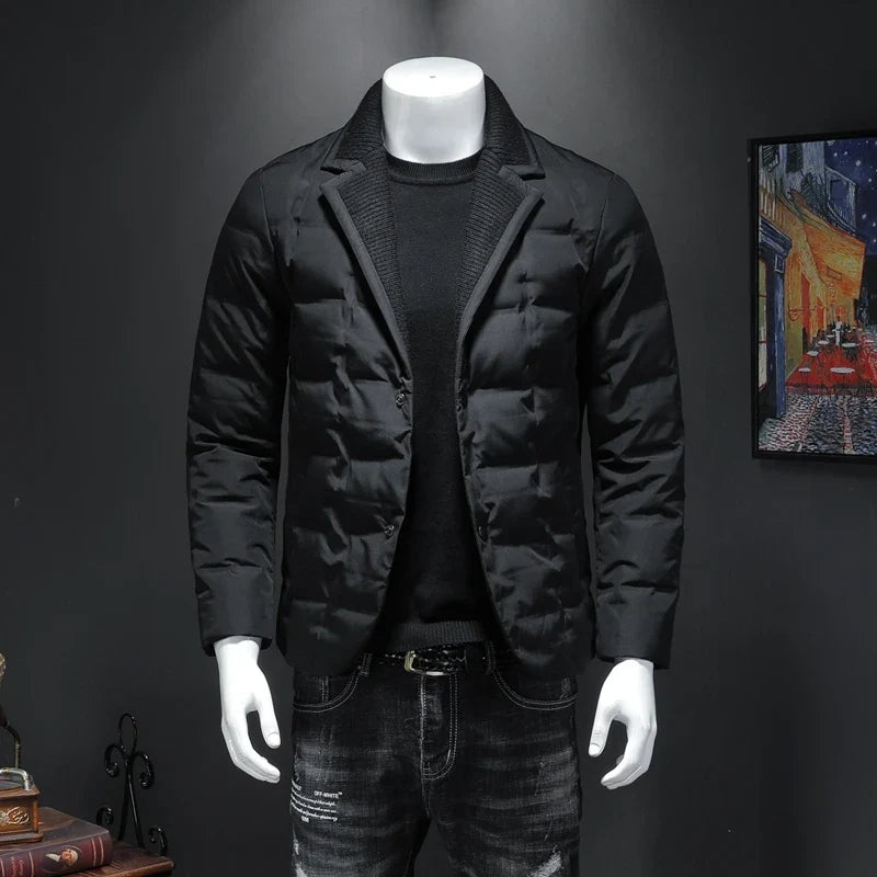 Herre Dunjakke i Blazer-stil – 90% Hvit Andedun | Tykk &amp; Varm Vinterjakke 2024