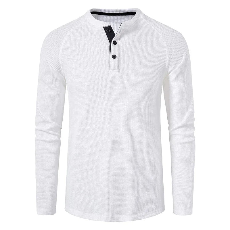 Herre T-skjorte i Vaffelstruktur – Slim Fit Langermet Henley i Bomull (Vår 2025)