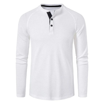Herre T-skjorte i Vaffelstruktur – Slim Fit Langermet Henley i Bomull (Vår 2025)