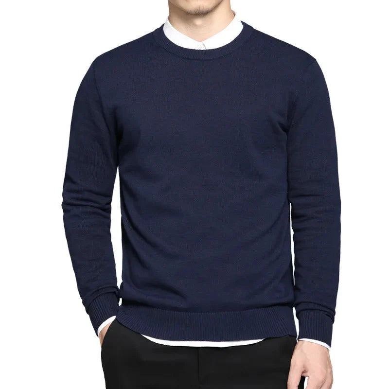 Klassisk Herregenser i Bomull – Tynn O-hals Strikkegenser | Enkel og Komfortabel Pullover til Vår og Høst (M–4XL)