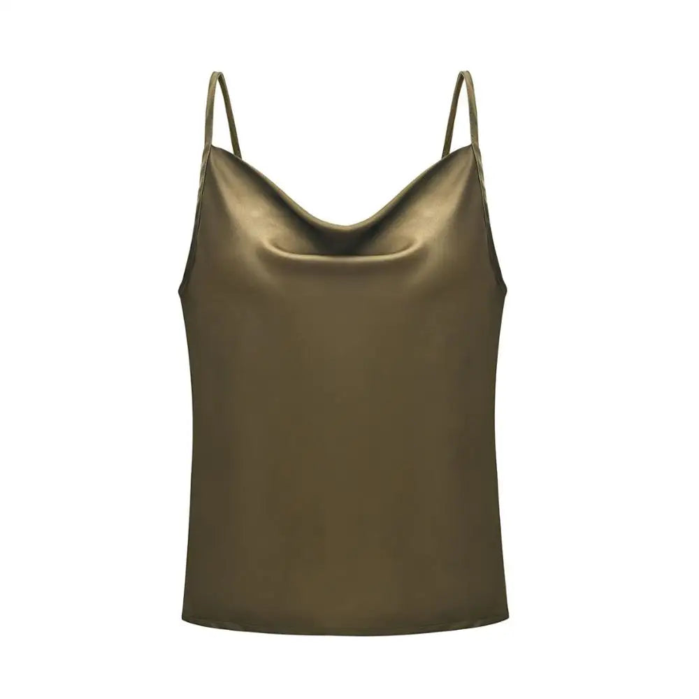 Hvit Satin Camitopp til Dame – Silkemyk Sommer Singlet med Stropper