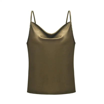 Hvit Satin Camitopp til Dame – Silkemyk Sommer Singlet med Stropper
