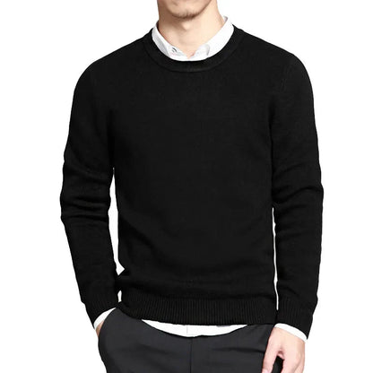 Klassisk Herregenser i Bomull – Tynn O-hals Strikkegenser | Enkel og Komfortabel Pullover til Vår og Høst (M–4XL)