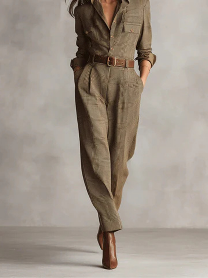 Hadley | Utility-buksedress i brun ull med krage og lange ermer