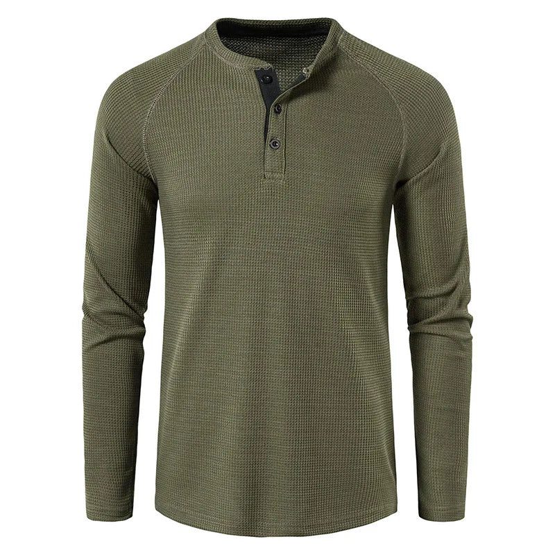 Herre T-skjorte i Vaffelstruktur – Slim Fit Langermet Henley i Bomull (Vår 2025)