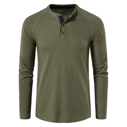 Herre T-skjorte i Vaffelstruktur – Slim Fit Langermet Henley i Bomull (Vår 2025)