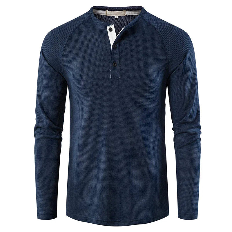 Herre T-skjorte i Vaffelstruktur – Slim Fit Langermet Henley i Bomull (Vår 2025)