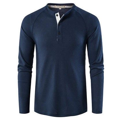 Herre T-skjorte i Vaffelstruktur – Slim Fit Langermet Henley i Bomull (Vår 2025)