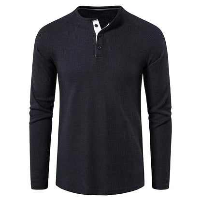 Herre T-skjorte i Vaffelstruktur – Slim Fit Langermet Henley i Bomull (Vår 2025)