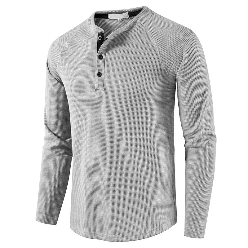 Herre T-skjorte i Vaffelstruktur – Slim Fit Langermet Henley i Bomull (Vår 2025)