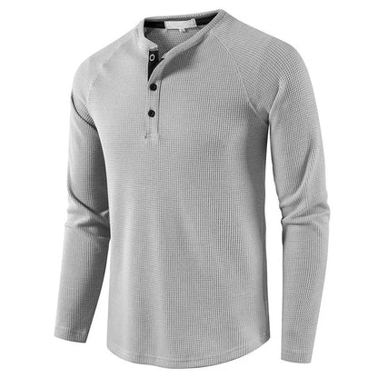 Herre T-skjorte i Vaffelstruktur – Slim Fit Langermet Henley i Bomull (Vår 2025)