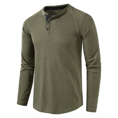 Herre T-skjorte i Vaffelstruktur – Slim Fit Langermet Henley i Bomull (Vår 2025)