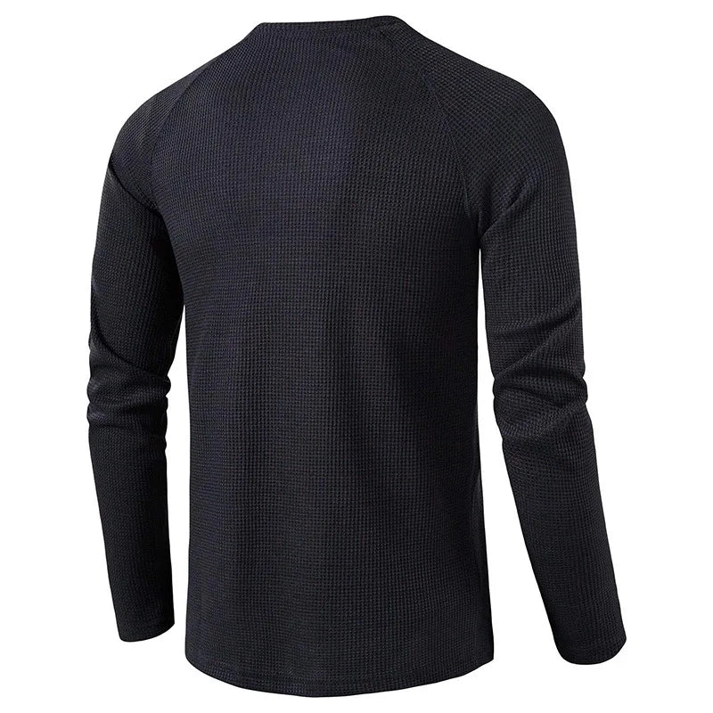 Herre T-skjorte i Vaffelstruktur – Slim Fit Langermet Henley i Bomull (Vår 2025)