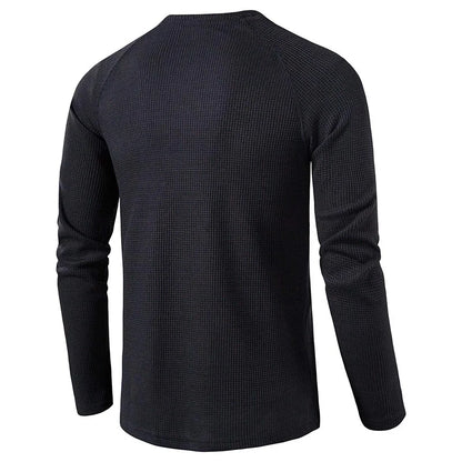 Herre T-skjorte i Vaffelstruktur – Slim Fit Langermet Henley i Bomull (Vår 2025)
