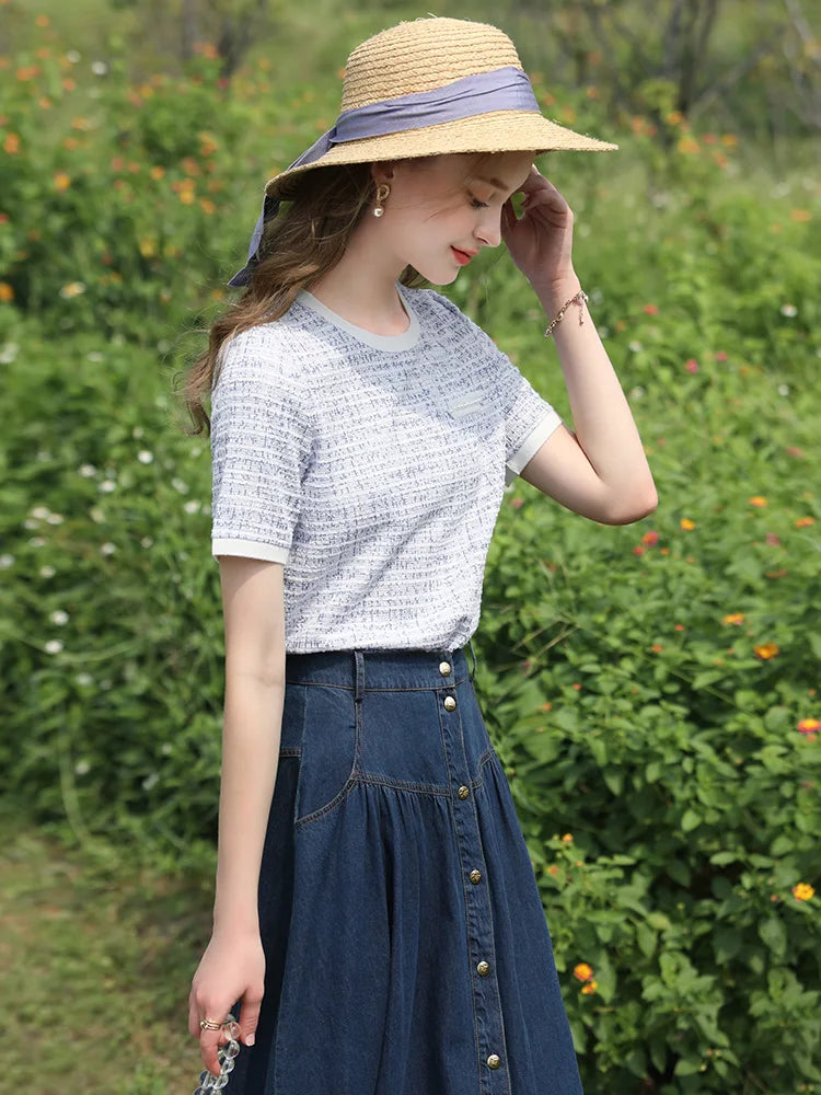 Retro skjørt i blå denim