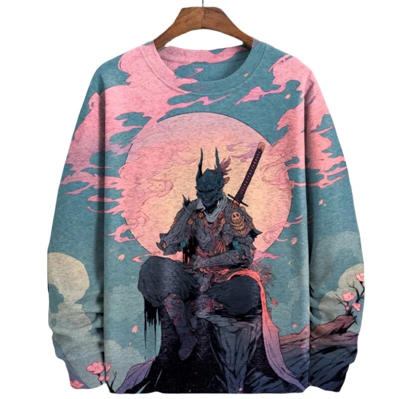 Vintage genser med samurai-trykk for herrer
