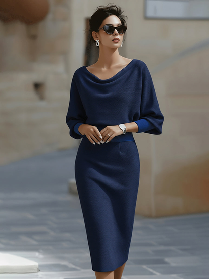 Isadora | Elegant tettsittende midikjole i sateng med vannfallshals