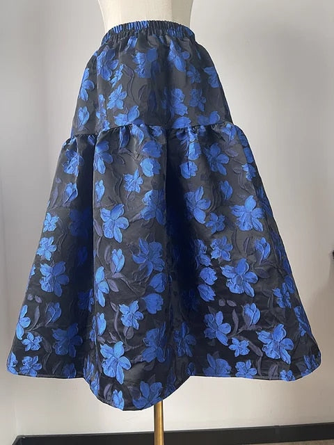 Vintage midiskjørt med blomstermønster