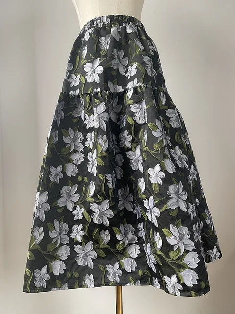 Vintage midiskjørt med blomstermønster