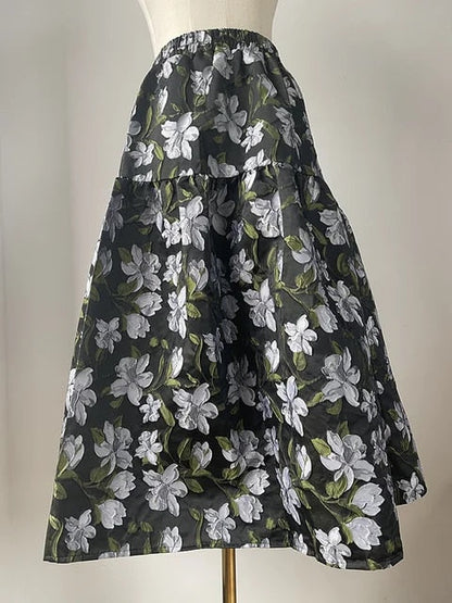 Vintage midiskjørt med blomstermønster