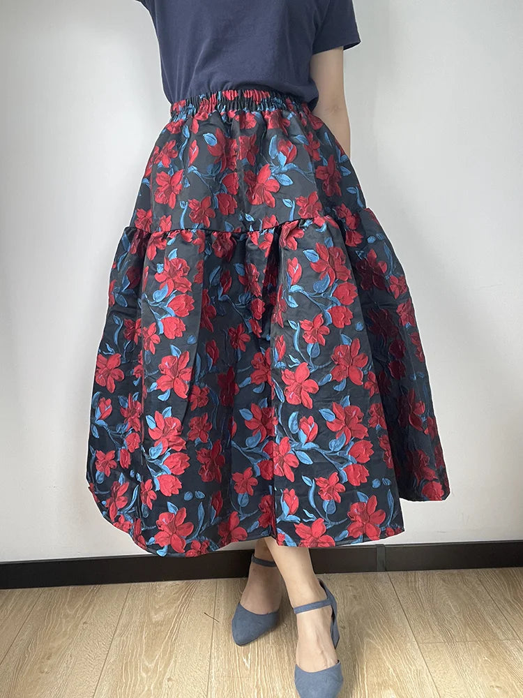 Vintage midiskjørt med blomstermønster
