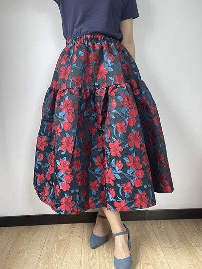 Vintage midiskjørt med blomstermønster