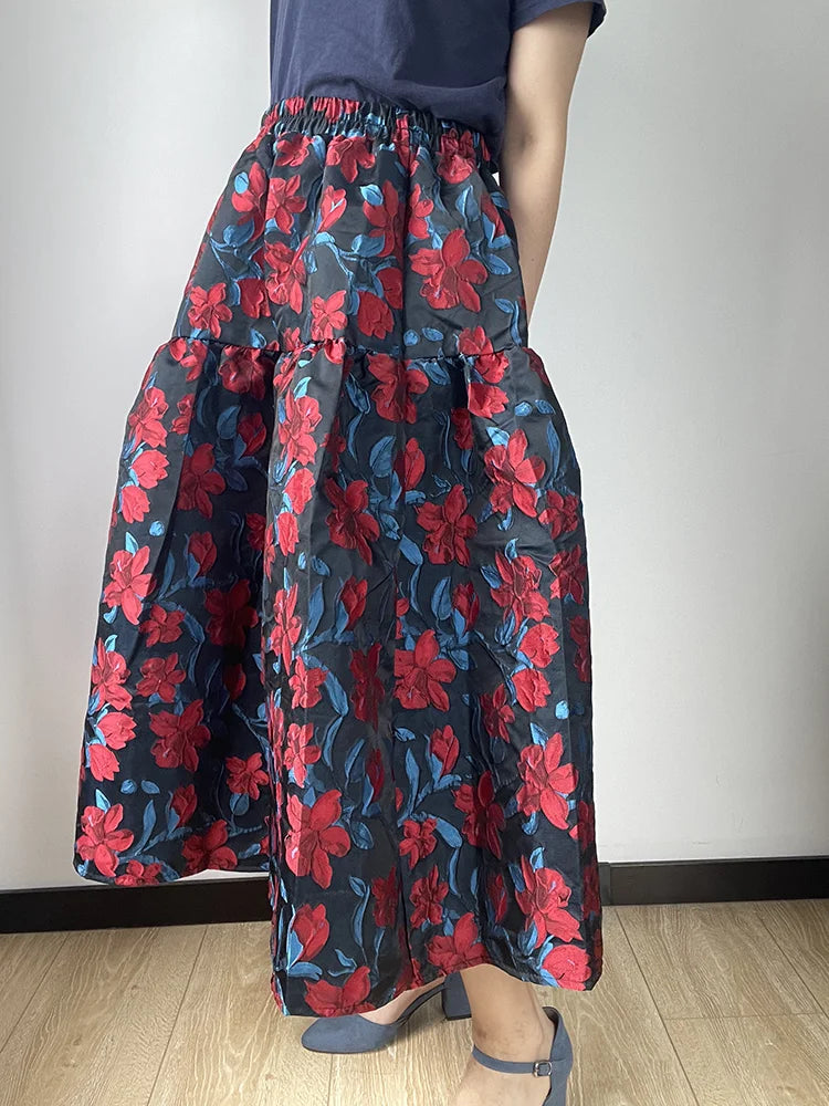Vintage midiskjørt med blomstermønster