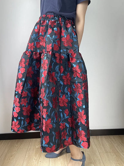 Vintage midiskjørt med blomstermønster