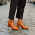 Jolene | Pumps i semsket skinn med firkantet tå, bissel og blokkhæl – Bronse