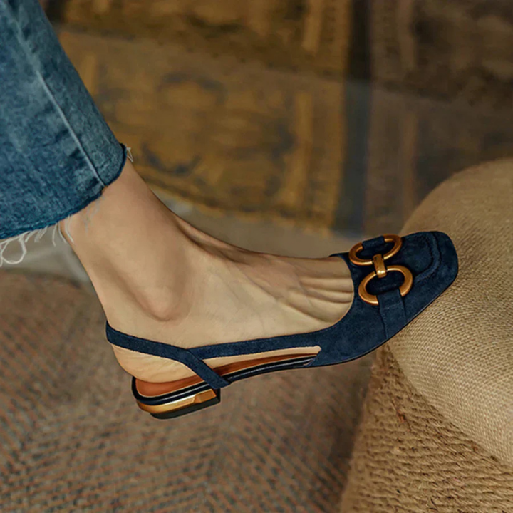 Leah | Slingbacks med lav hæl i semsket skinn med bissel