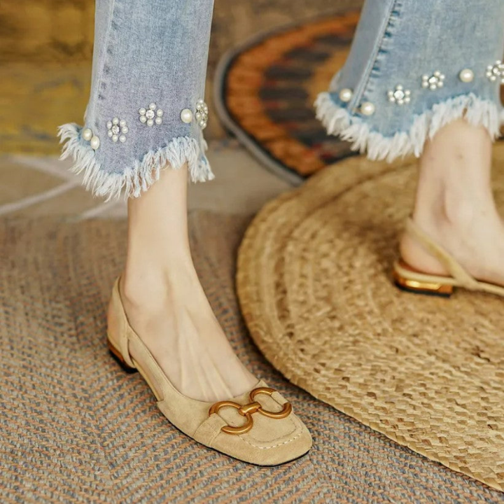 Leah | Slingbacks med lav hæl i semsket skinn med bissel