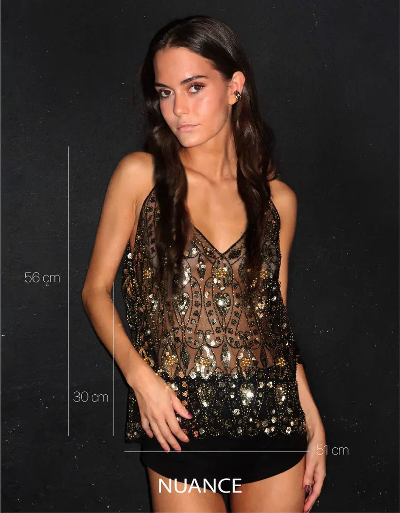 Kvinnes Fest Glitter topp med perler