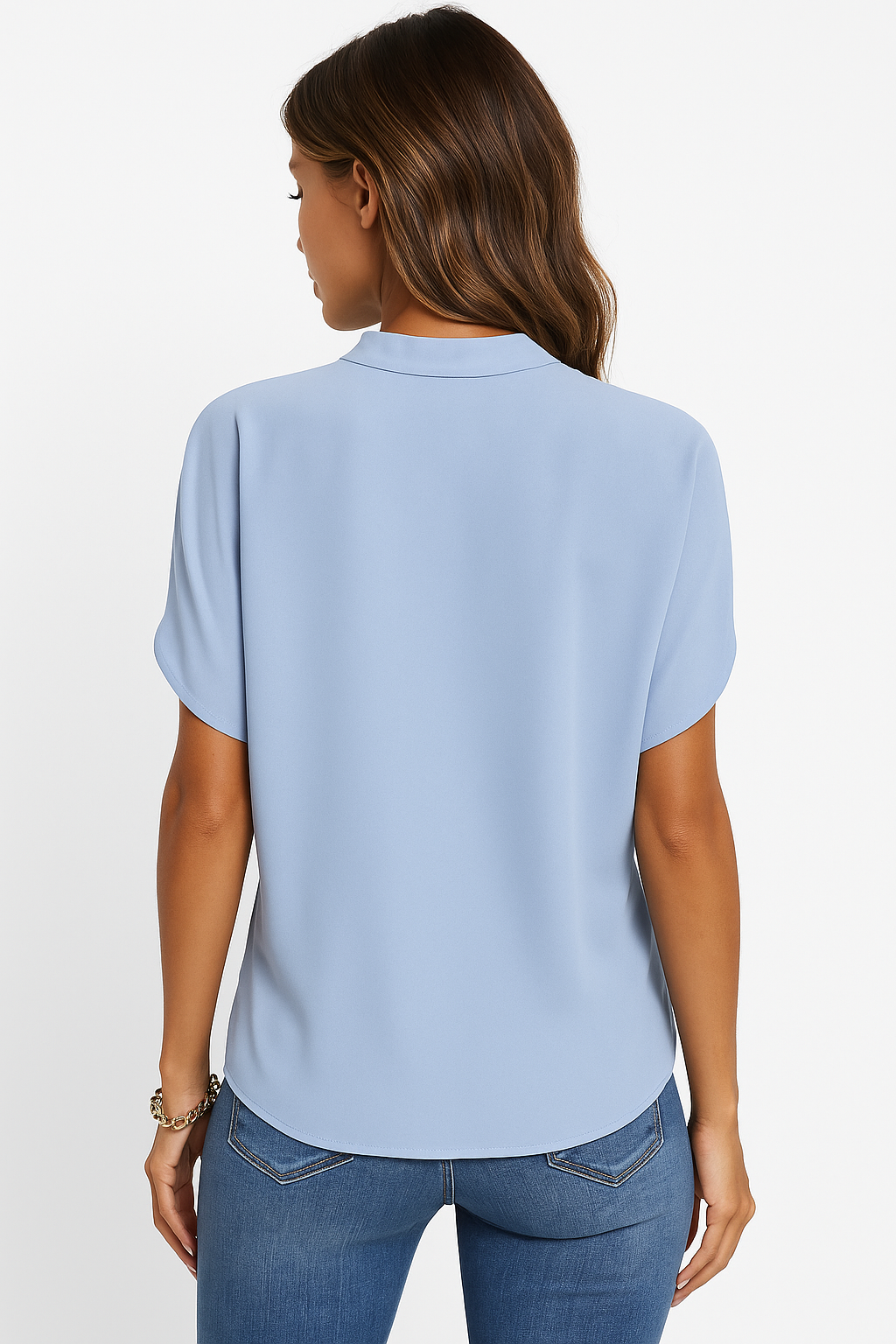 V-hals bluse med mandarin krage