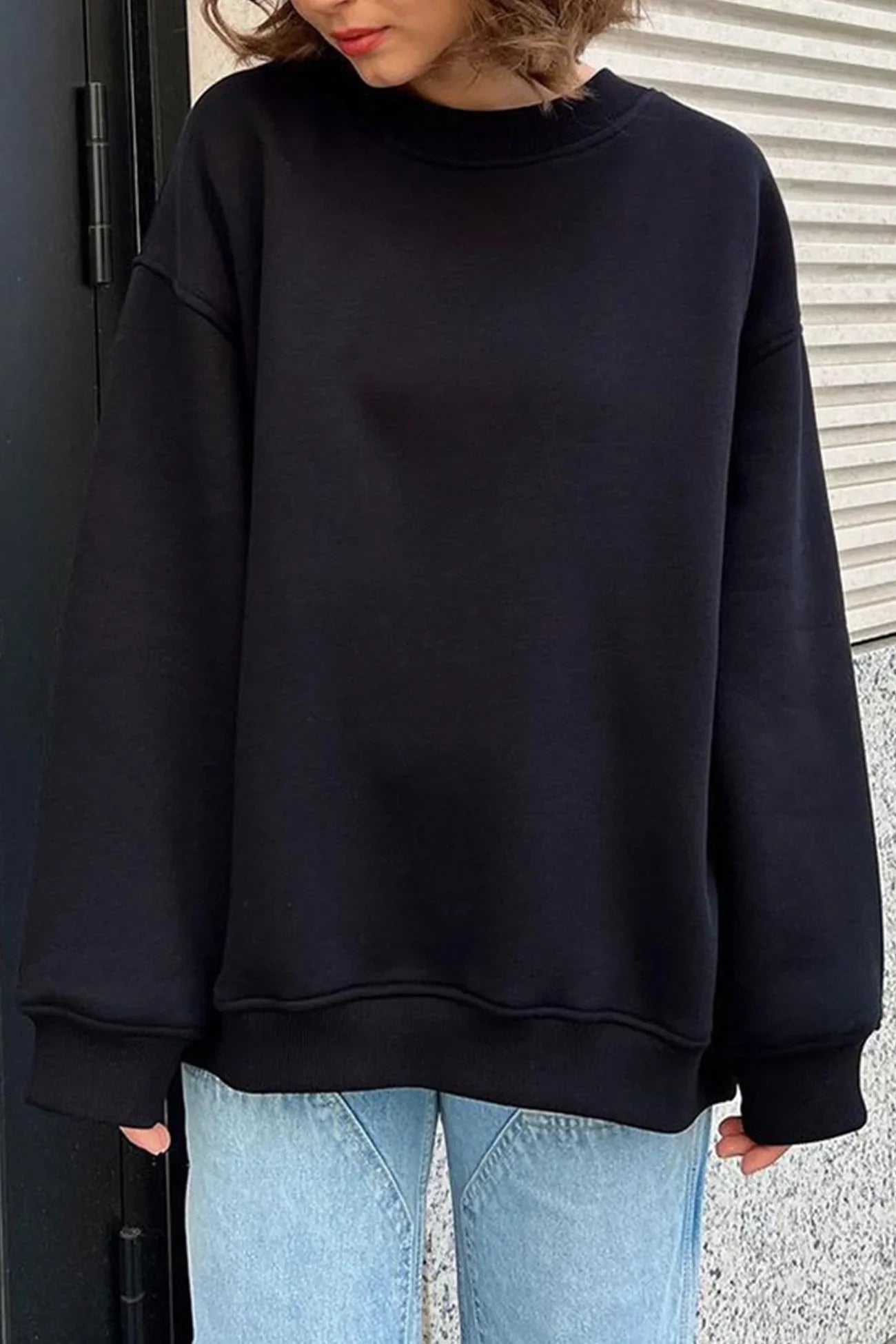 Kvinne Oversized sweatshirt med rund hals