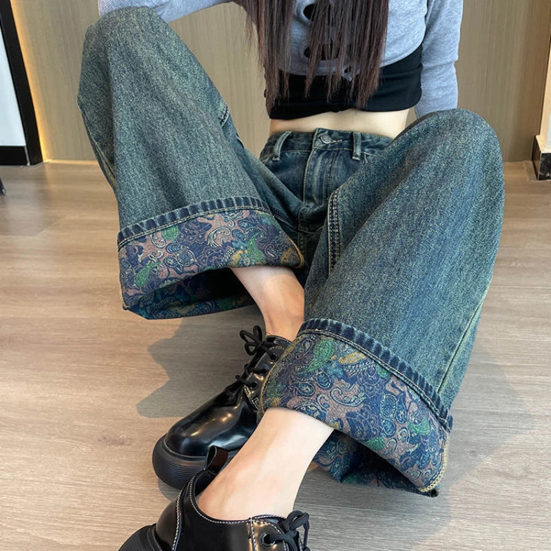 Vintage jeans med høy midje og vide ben