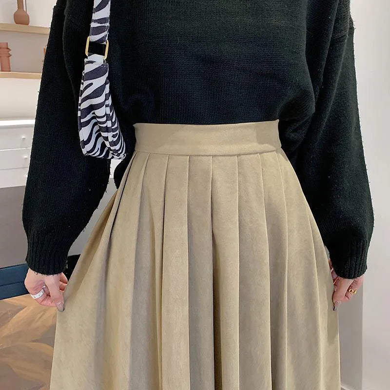 Vintage brunt plissert skjørt med høy midje