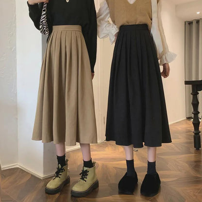 Vintage brunt plissert skjørt med høy midje