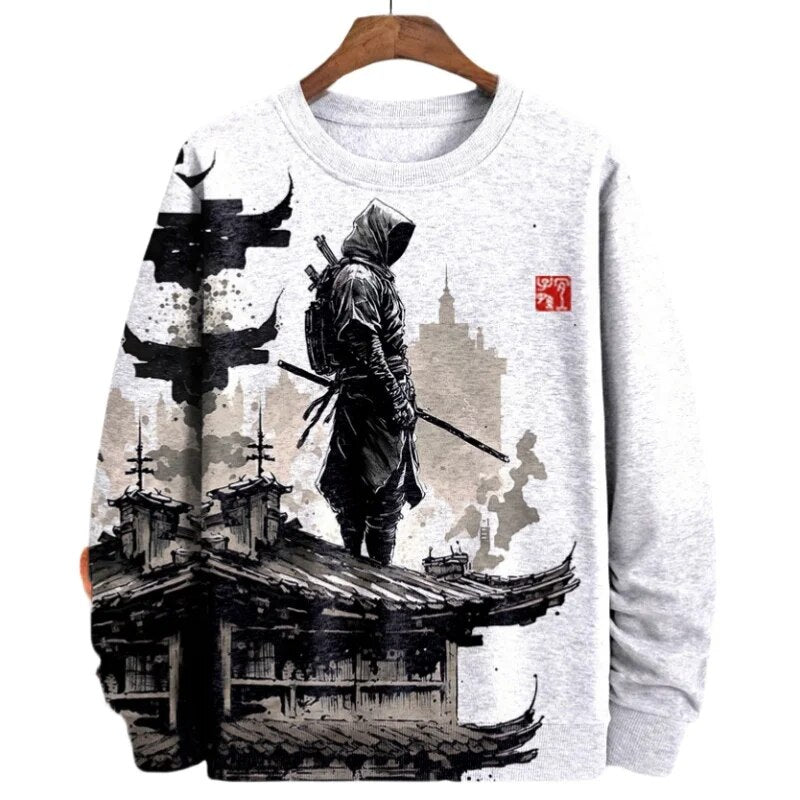 Vintage genser med samurai-trykk for herrer