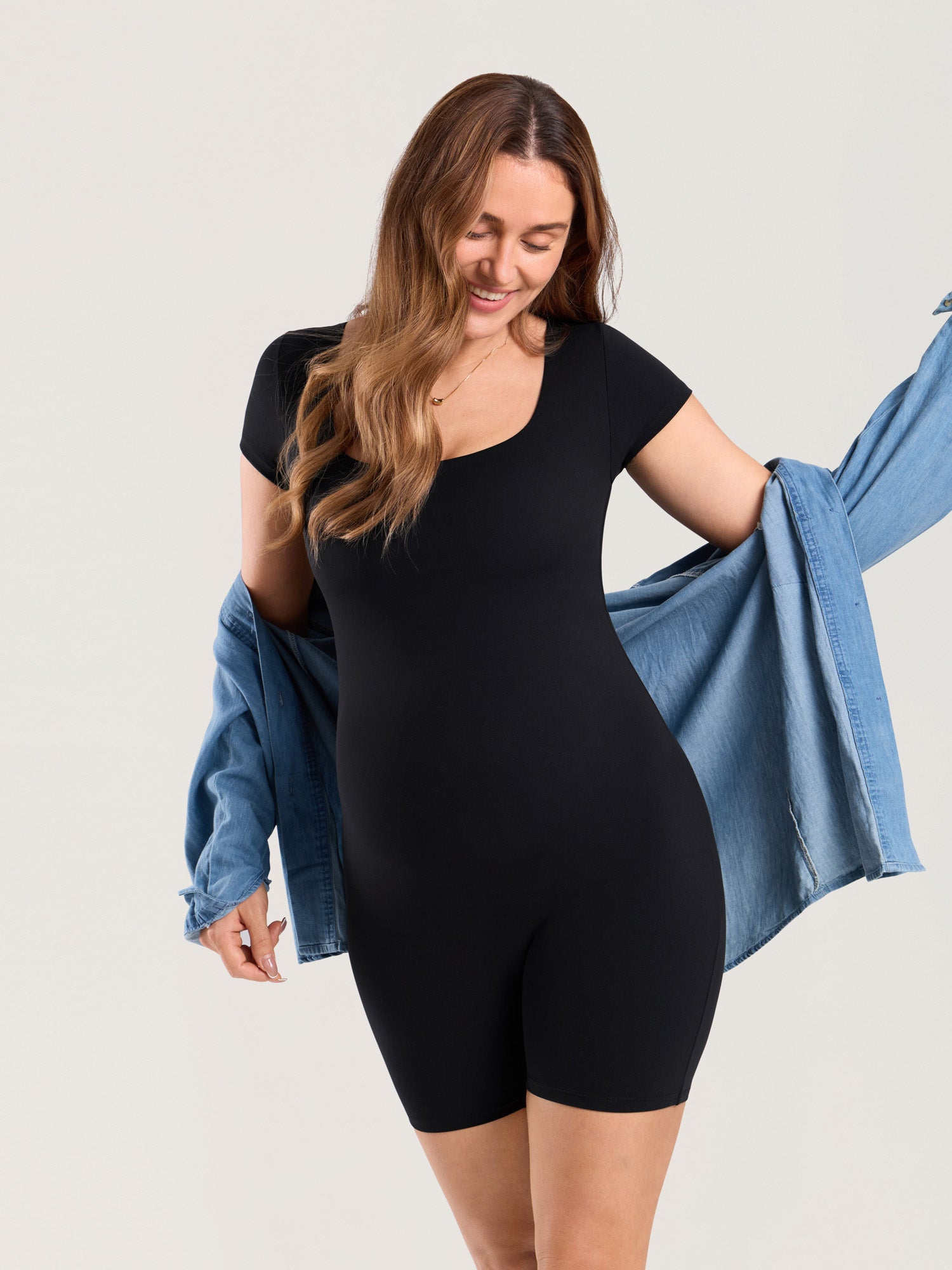 Gravid playsuit med korte ermer – Natrelax® romper for gravide