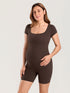 Gravid playsuit med korte ermer – Natrelax® romper for gravide – Leirbrun