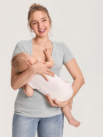 Gravid- og ammetopp i ribbet bomull – Henley-topp med knapper
