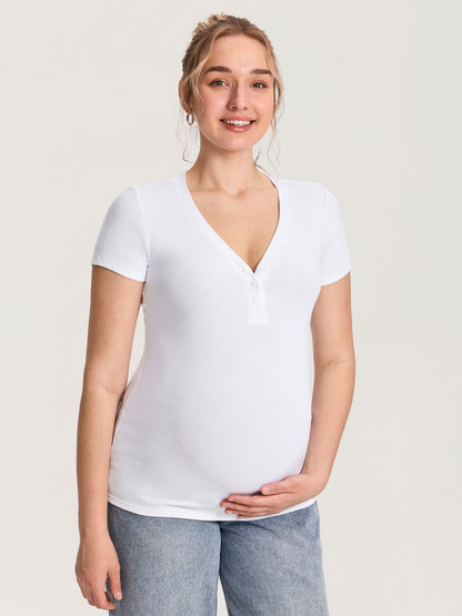 Gravid- og ammetopp i ribbet bomull – Henley-topp med knapper