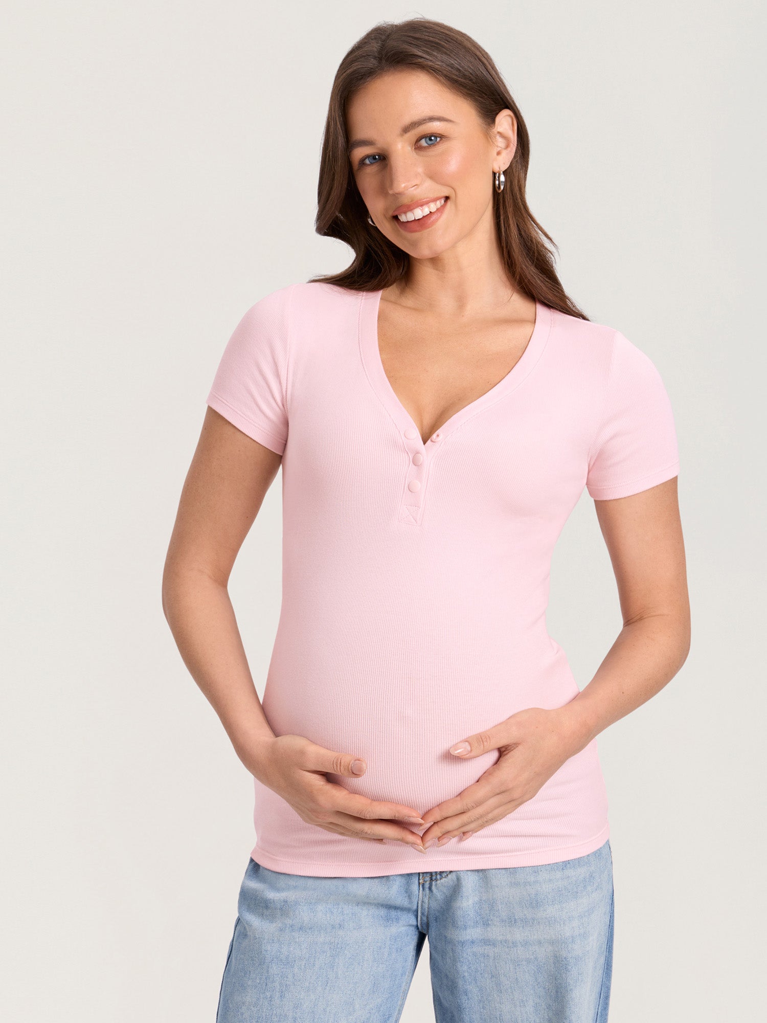 Gravid- og ammetopp i ribbet bomull – Henley-topp med knapper