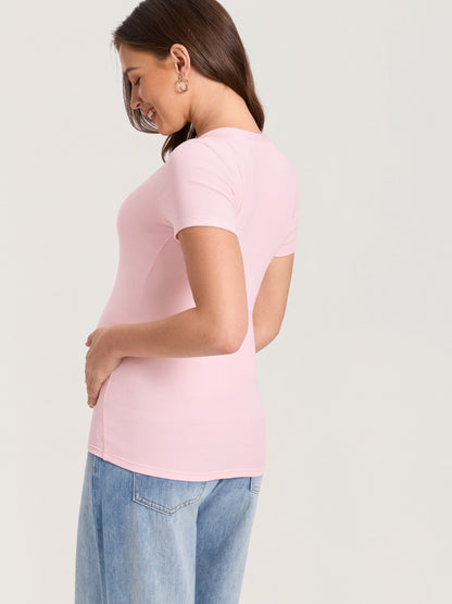 Gravid- og ammetopp i ribbet bomull – Henley-topp med knapper