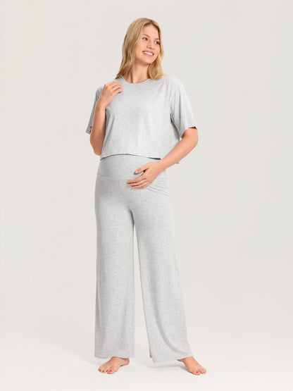 Gravidtopp i modal og bomull – løs croptop med korte ermer