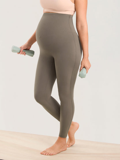 Gravidtights med sømløs front – Natrelax® leggings med høyt liv, 64 cm – Nomadegrå