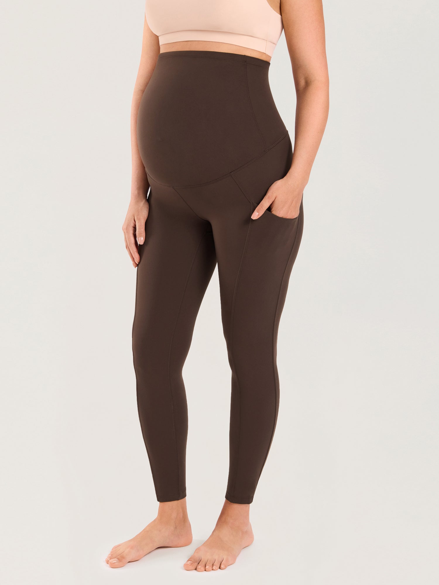 Gravidtights med lommer – Natrelax® leggings med høyt liv, 64 cm – Leirbrun