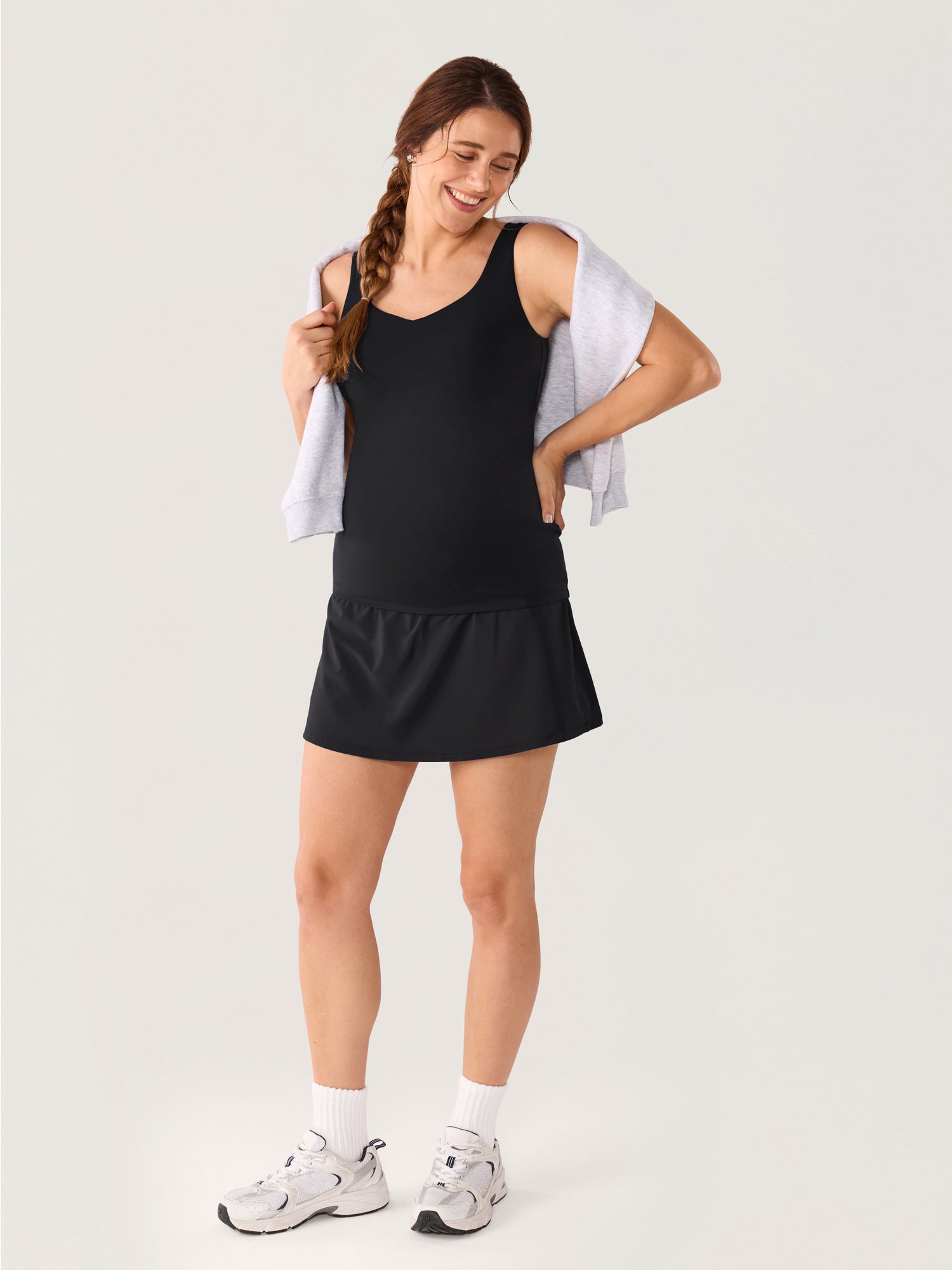 Gravidskjørt med innebygde shorts – A-fasong tennisskjørt for gravide