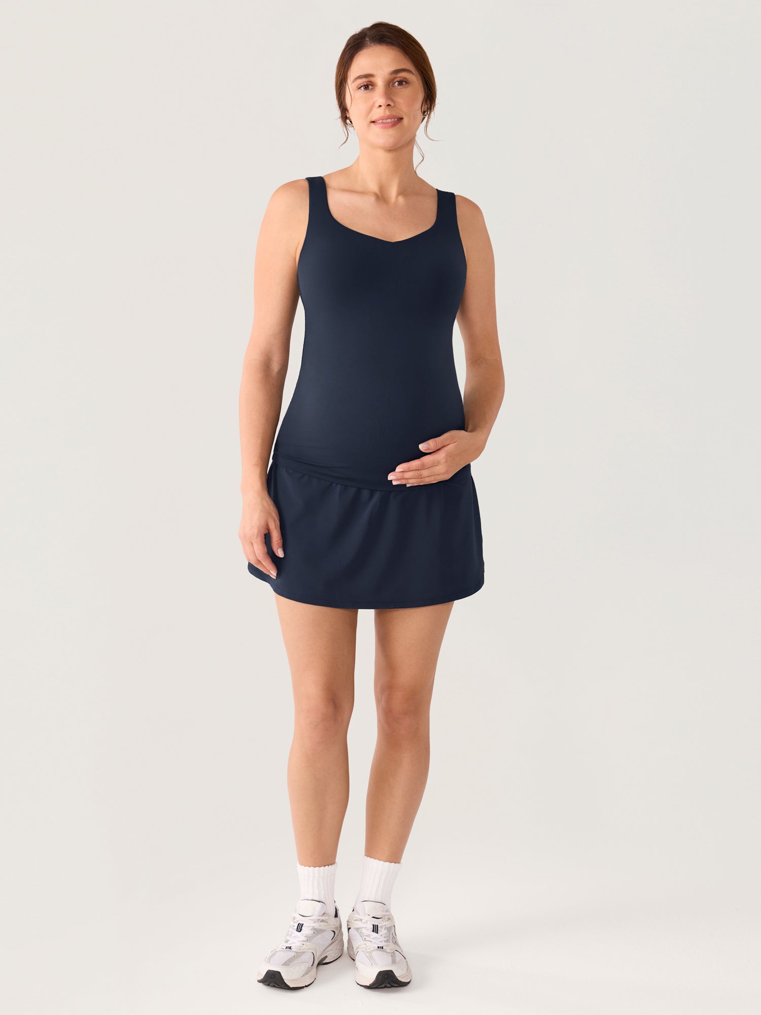 Gravidskjørt med innebygde shorts – A-fasong tennisskjørt for gravide